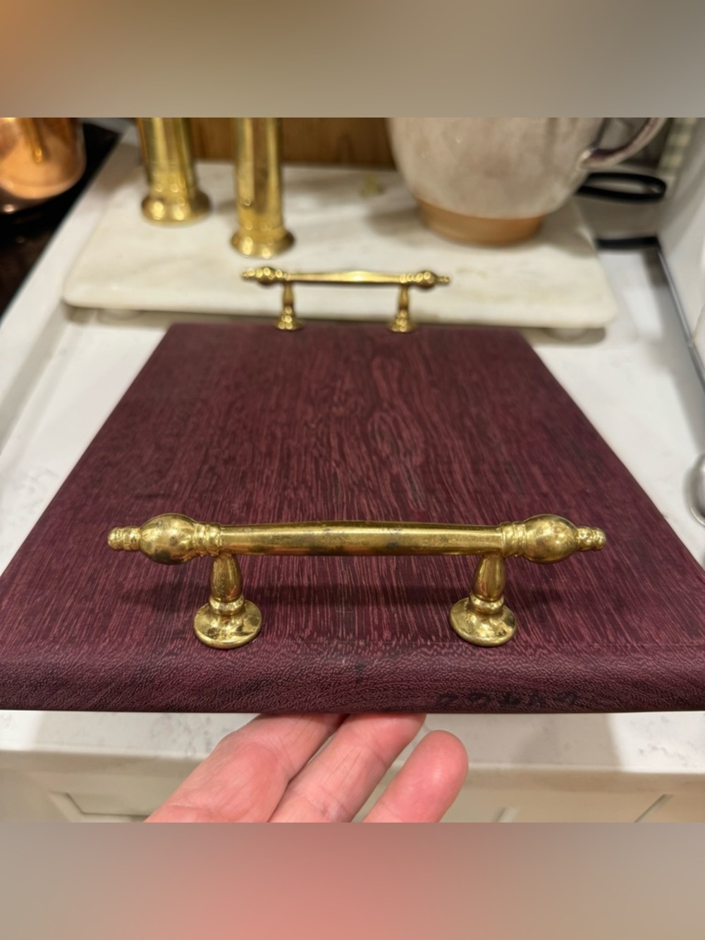 Rare Wood Tray w/ Gold  Handles
13” x 9.75” x 3” w/ handles